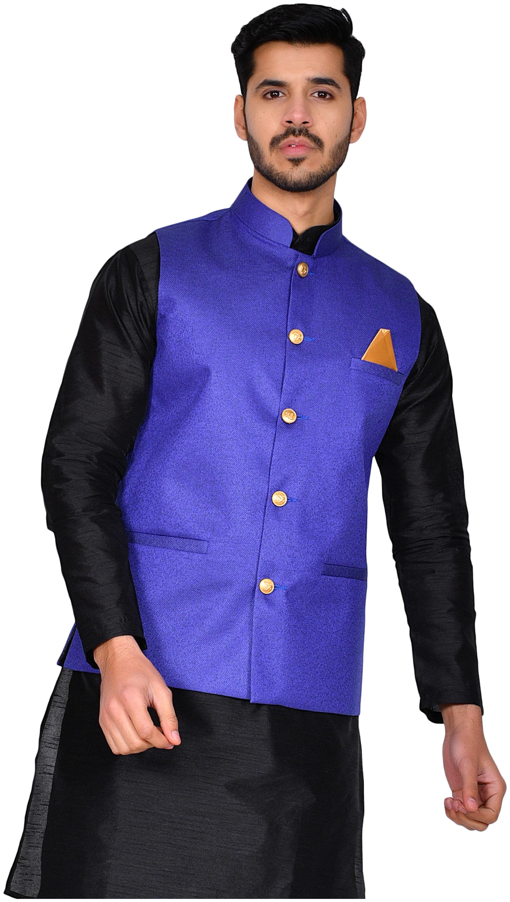 

Bonnier Blue Solid Kurta and Churidar With Nehru Jacket
