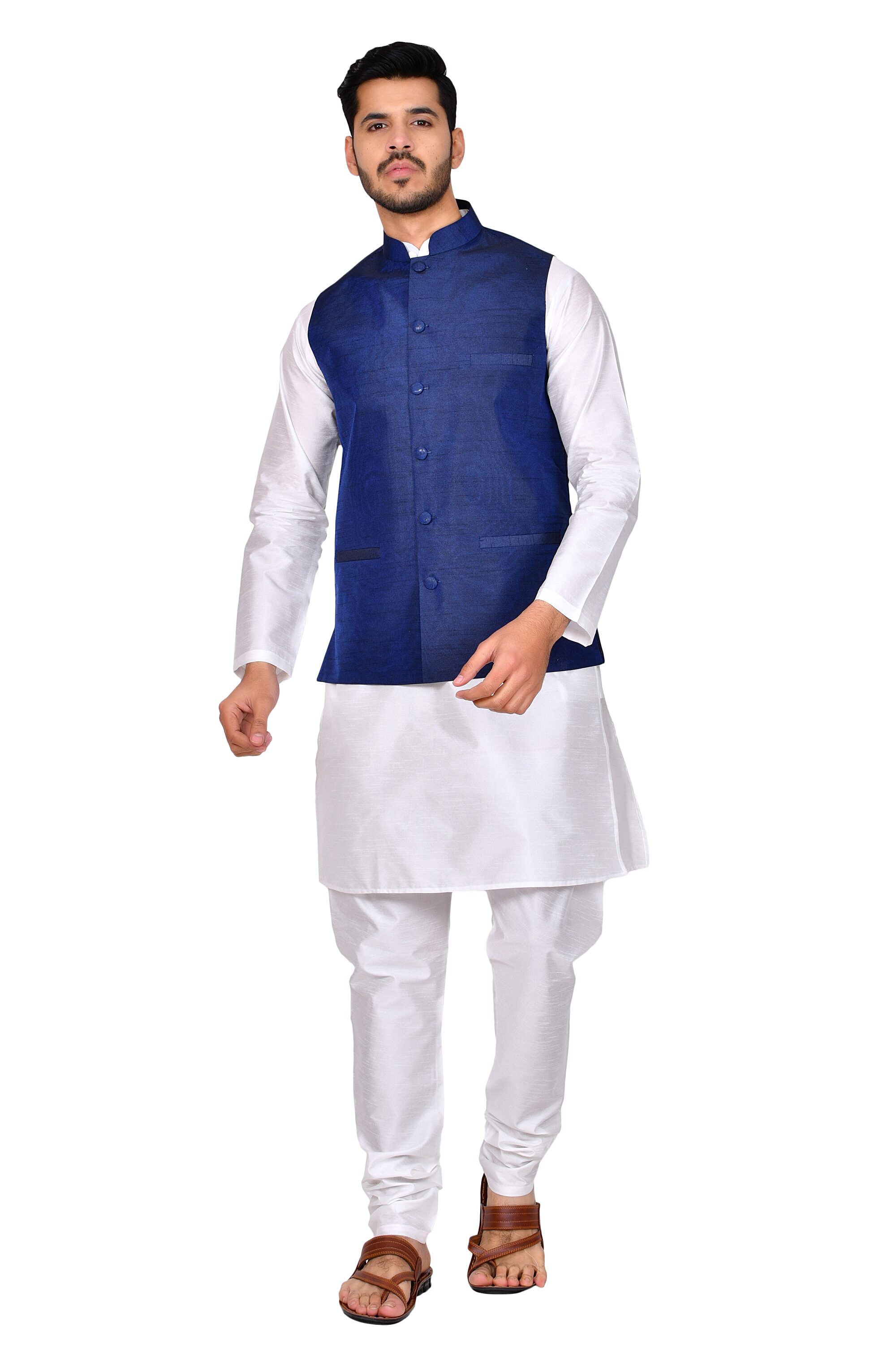 

Bonnier Blue Solid Kurta and Churidar With Nehru Jacket