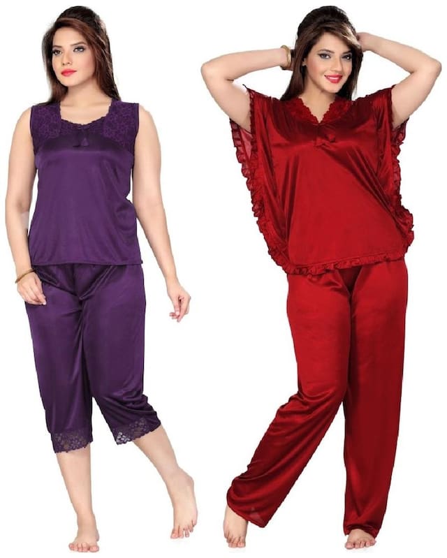 Bossah Satin Night Suit Set - Pack Of Two
