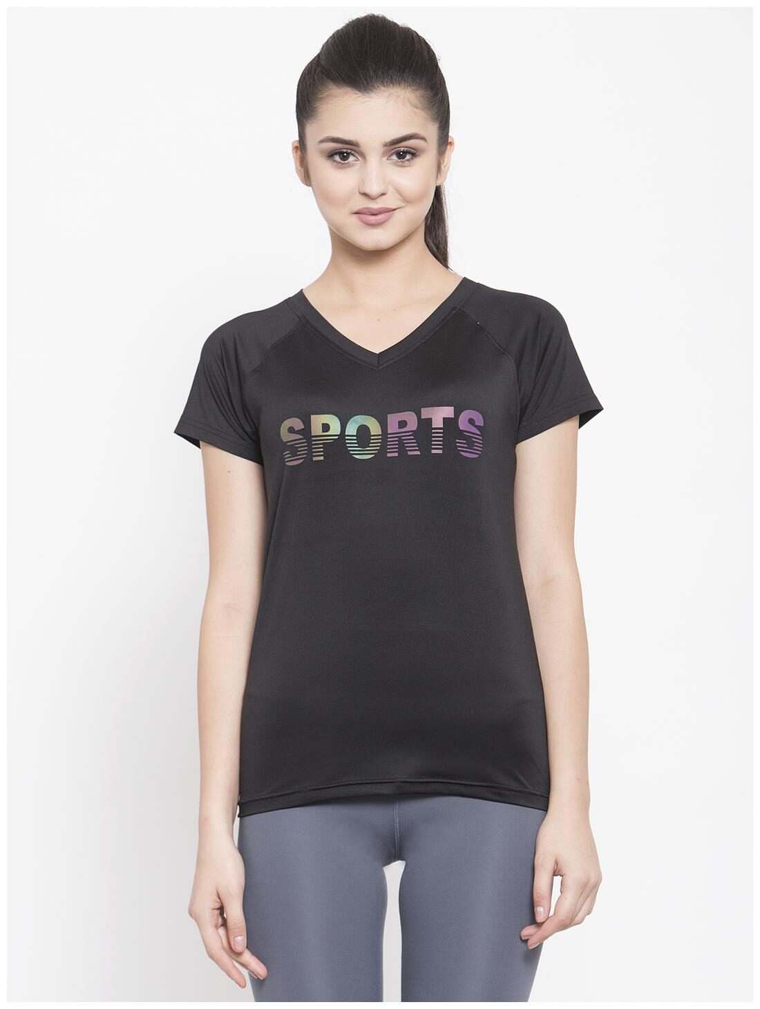 

Boston Club Women Printed Sports T-Shirt - Black