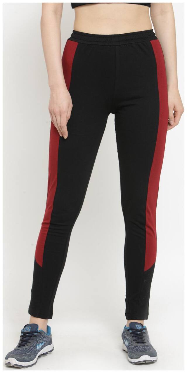 Boston Club Women Regular fit Cotton & Blended Solid Track pants - Black & Maroon