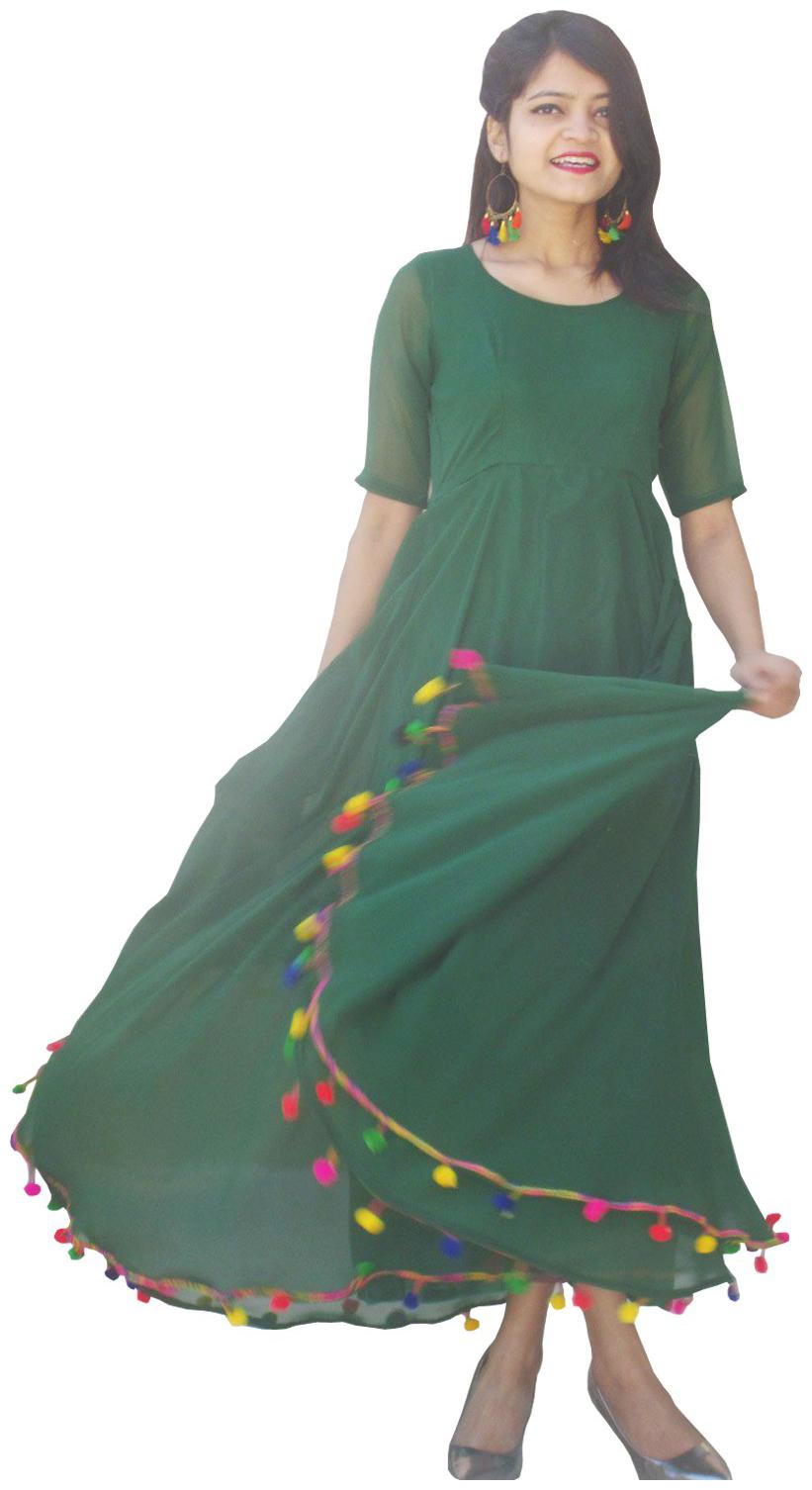

Bottle Green Lashkara Anarkali Kurti Kurta For Women