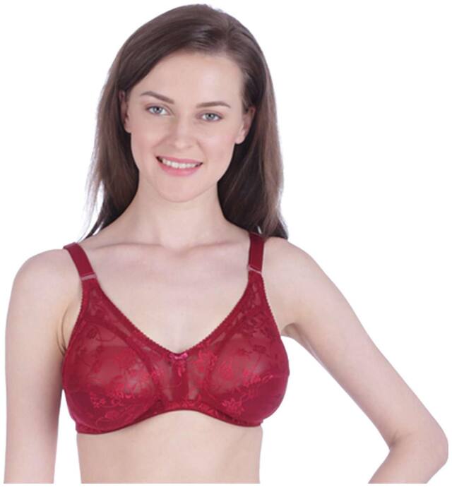 Bralux Full Coverage Camy Bra with Regular with size C Cup;Fabric Stretchable Lace Color Maroon (Size-32C)