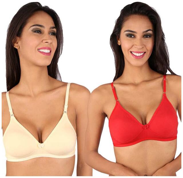 Bralux Multi Color Cotton And Hosiery Bra Pack Of 2