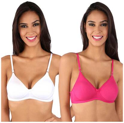 Bralux Multi Color Cotton And Hosiery Bra Pack Of 2