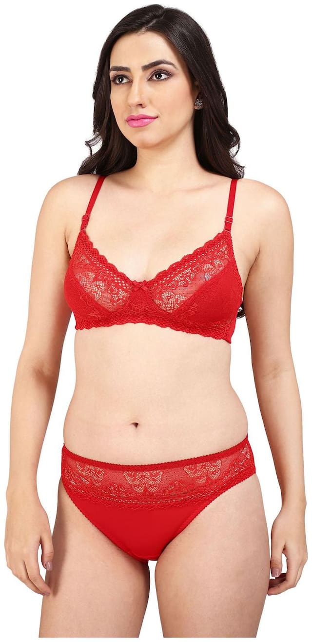 Bralux Women's Lazari Red Color Lingerie Set (valentine Special) Cup B (red_36b)