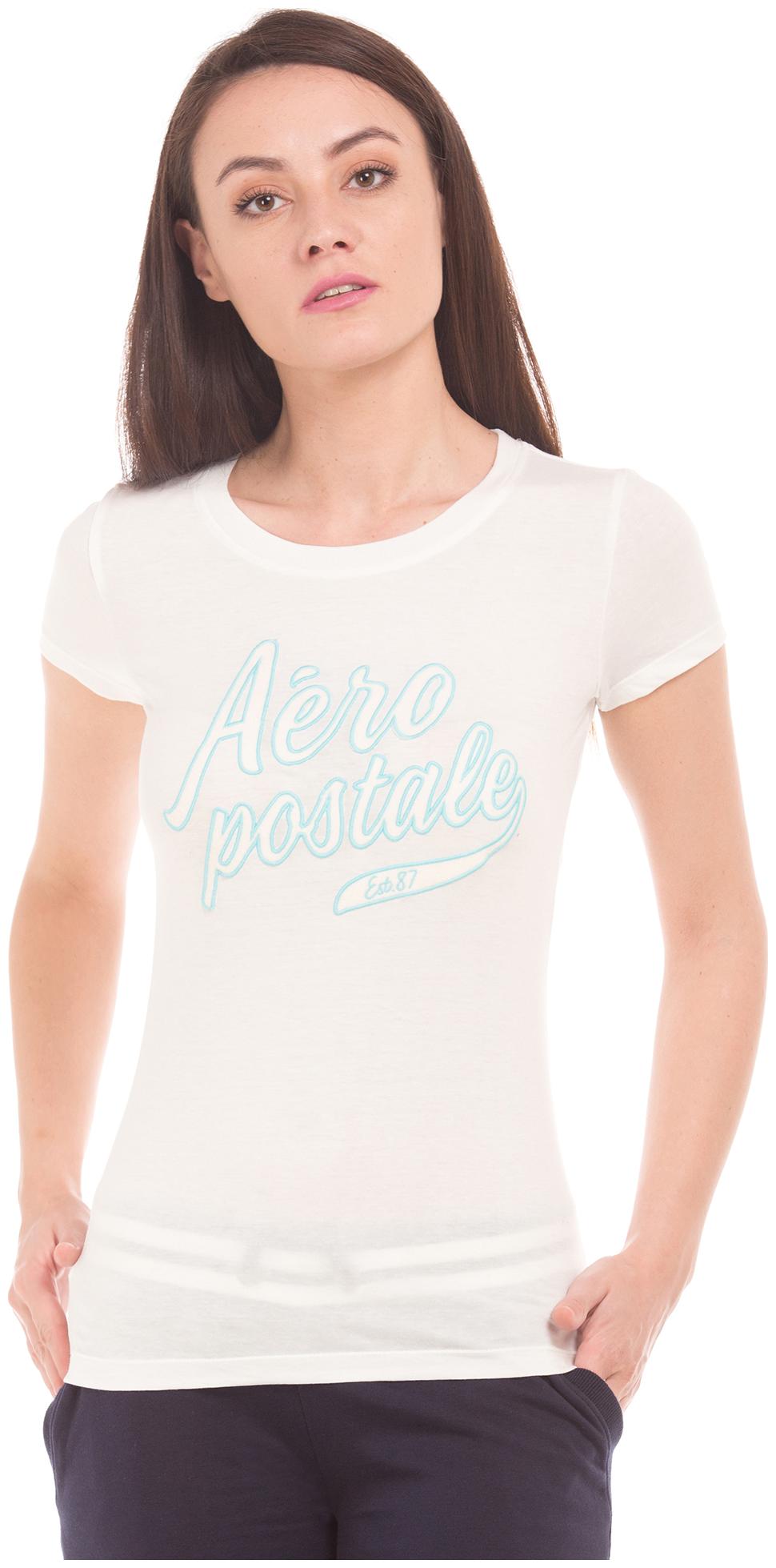 

Aeropostale Women White Regular fit Round neck Cotton T shirt