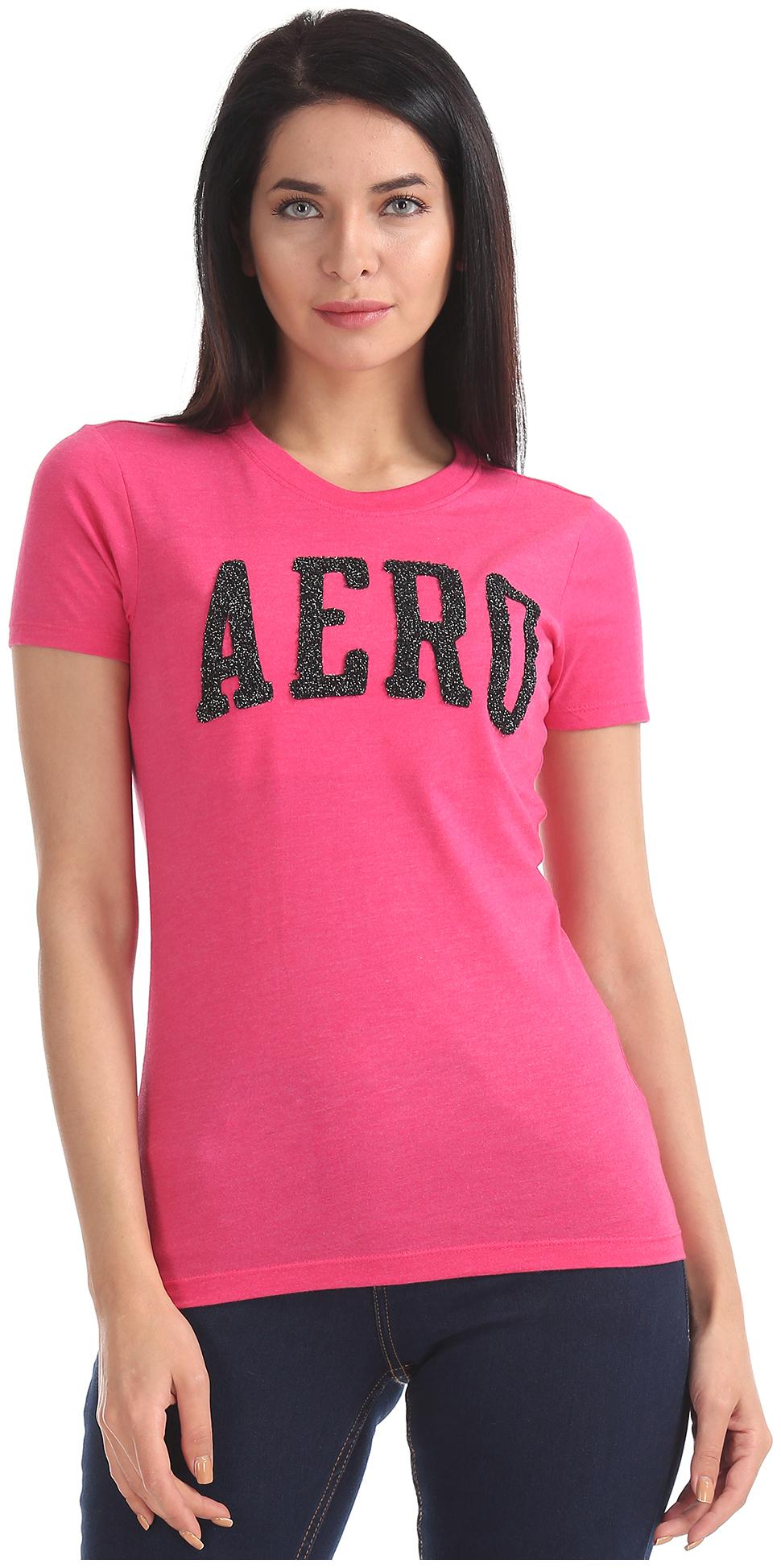 

Aeropostale Women Pink Slim fit Round neck Cotton T shirt