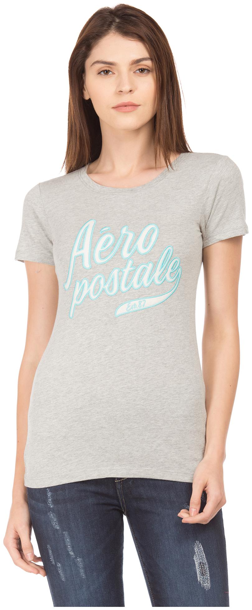 

Aeropostale Women Grey Regular fit Round neck Cotton T shirt