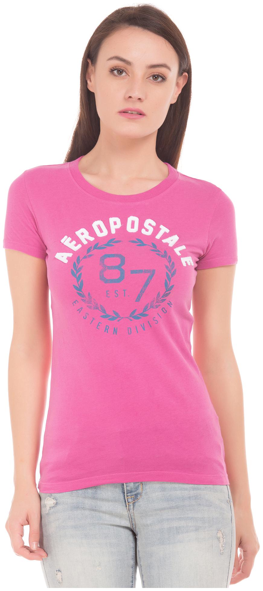 

Aeropostale Women Pink Regular fit Round neck Cotton T shirt
