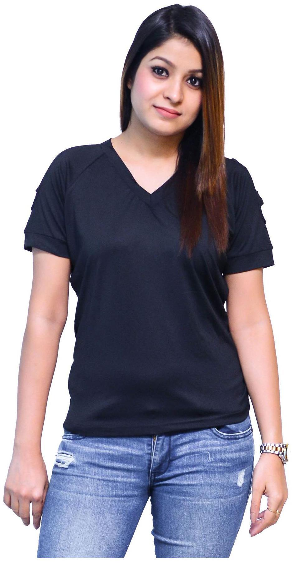 

NICE QUEEN Women Blue Regular fit V neck Cotton T shirt