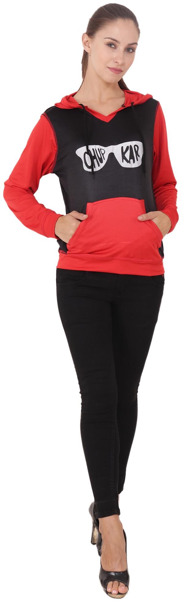 

Branded Red Black Tshirt Full Sleev On Hip Lenght Casual Use Partyware for Girls And Womens