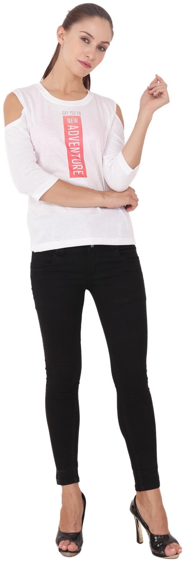 

CAMILLA MAX Women White Regular fit Round neck Cotton T shirt