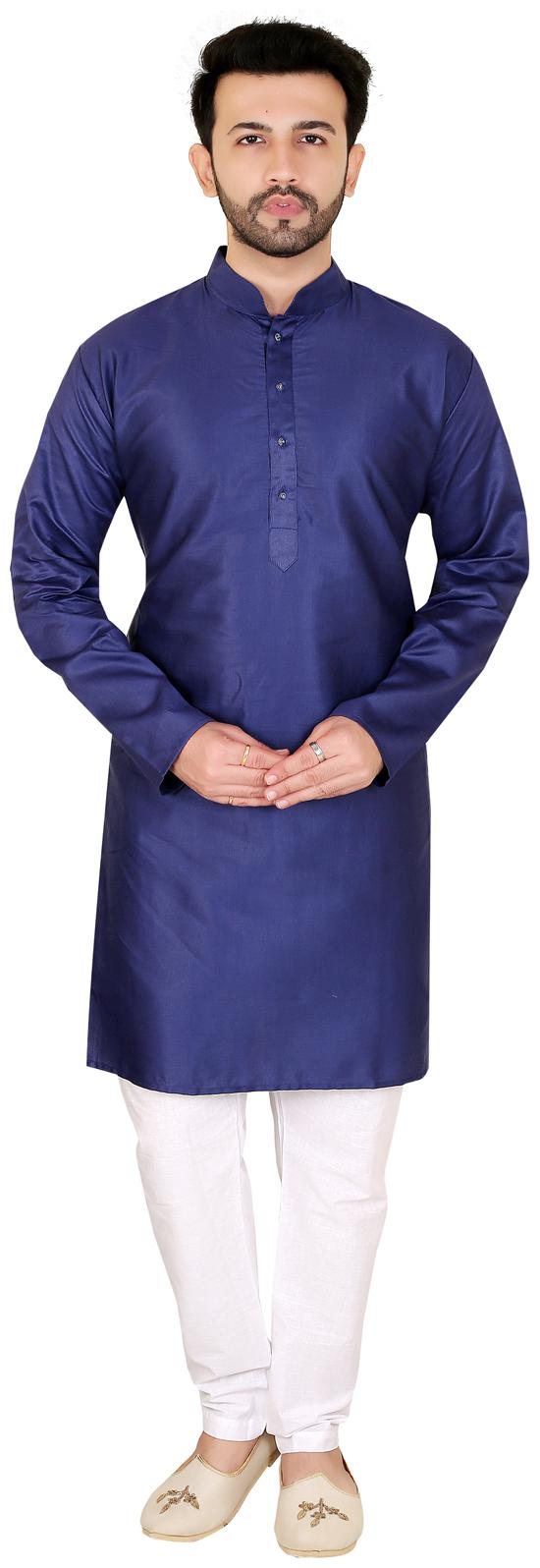 

Brinley Cotton Solid Navy Blue Kurta Pyjamas For Men