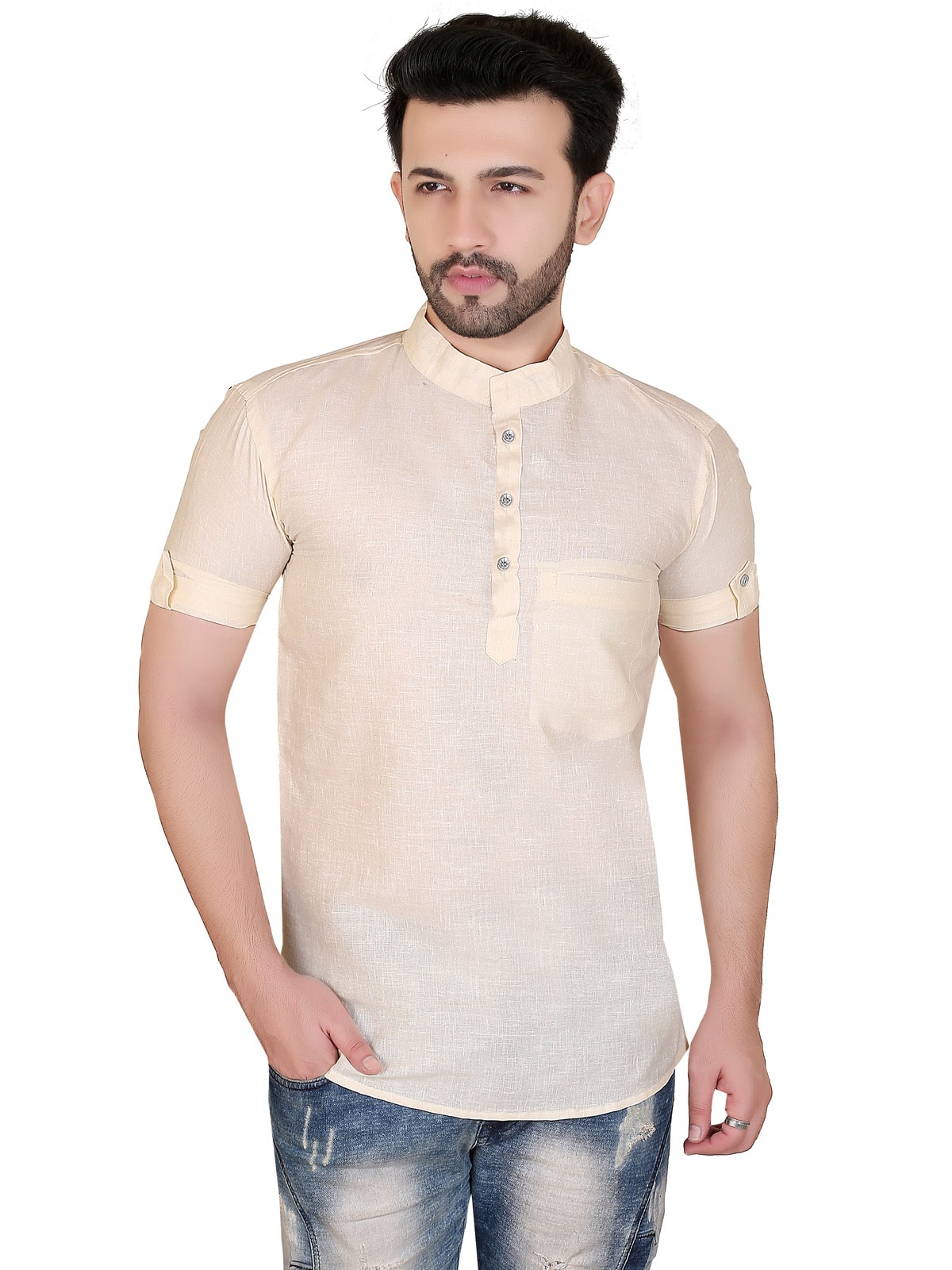

Brinley Men Cream Regular Fit Kurta