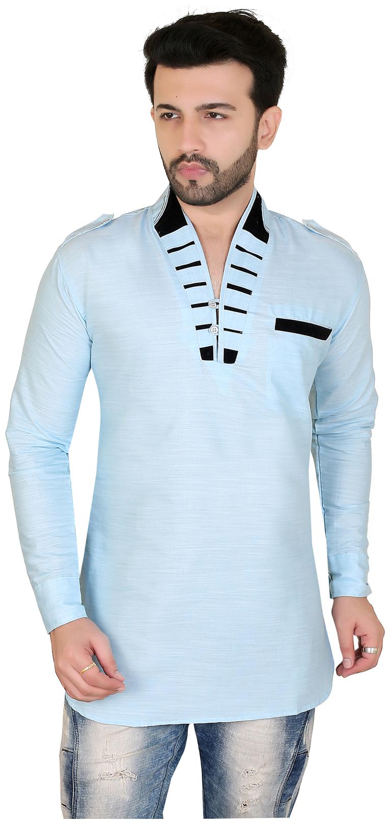 

Brinley Men Turquoise Regular Fit Kurta