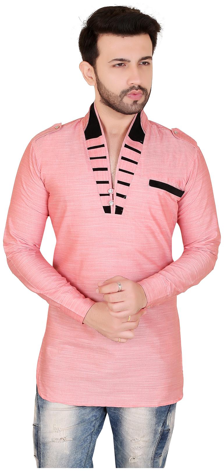 

Brinley Men Pink Regular Fit Kurta