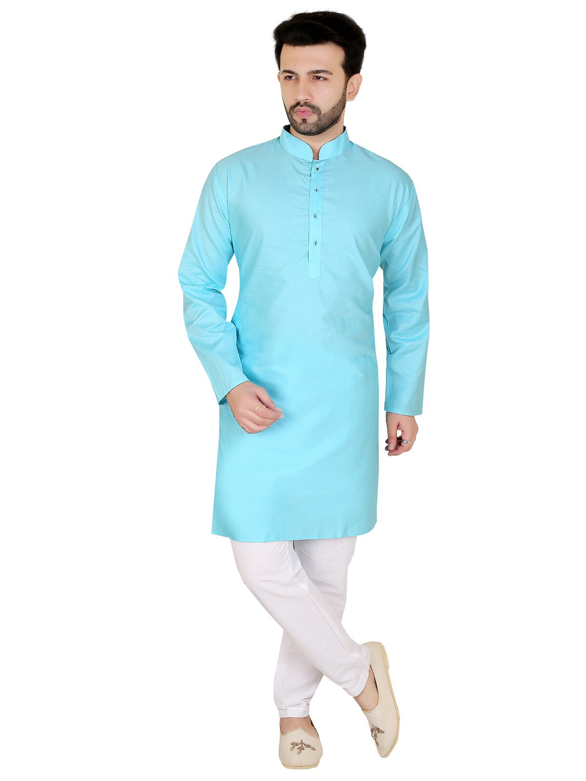 

Brinley Men Turquoise Regular Fit Kurta