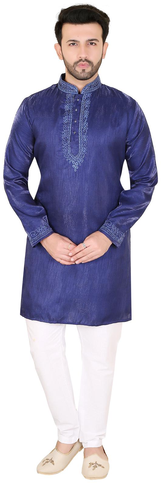 

Brinley Silk Kurta Pyjama Set For Mens (Navy Blue White)