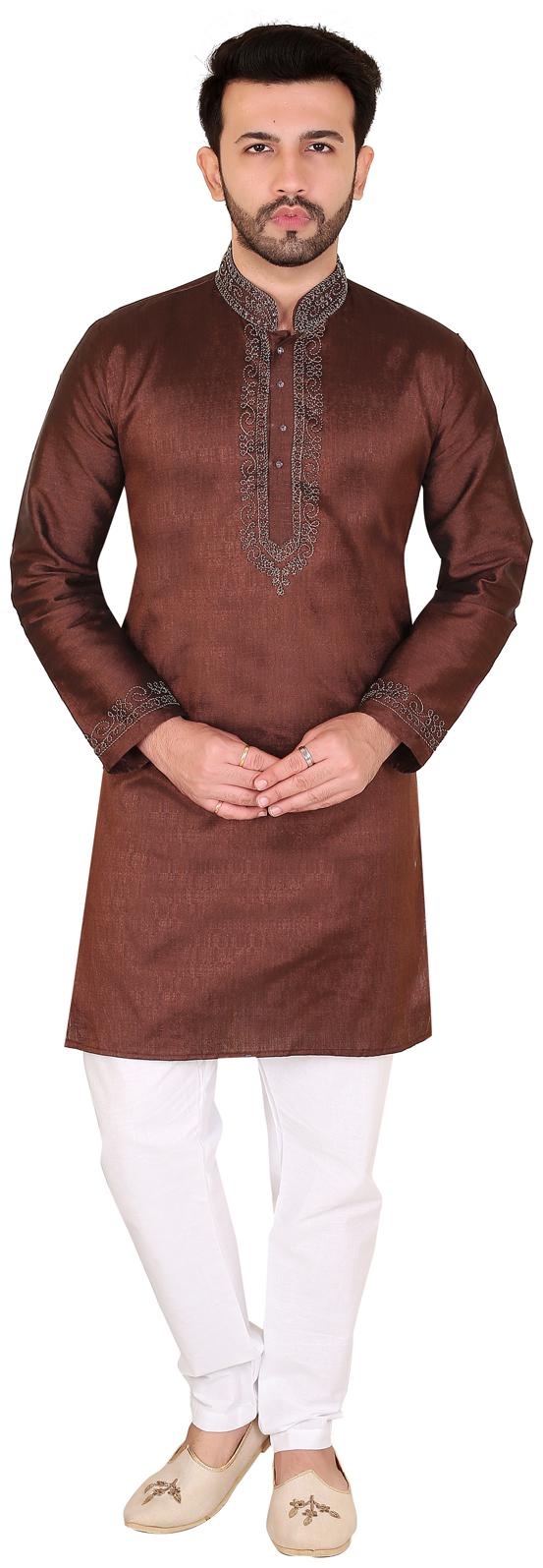

Brinley Brown White Solid Kurta and Pyjamas