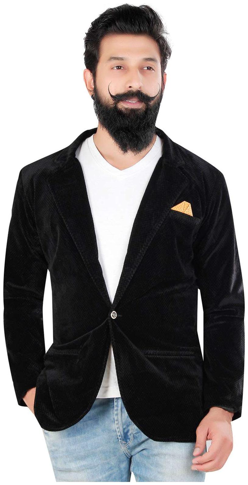 

Brinley Solid Black Velvet Blazer For Mens