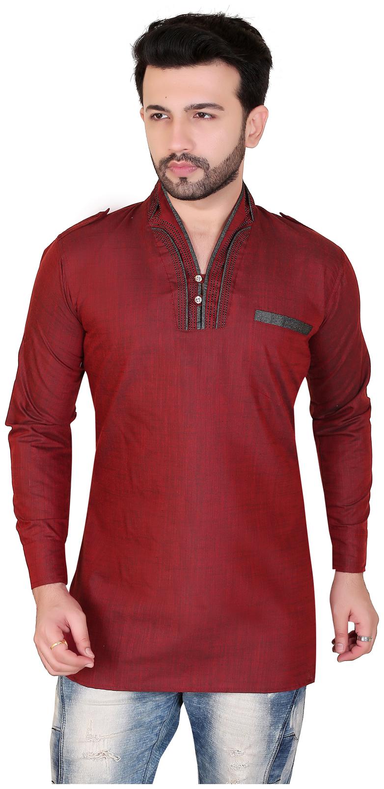 

Brinley Men Red Regular Fit Kurta