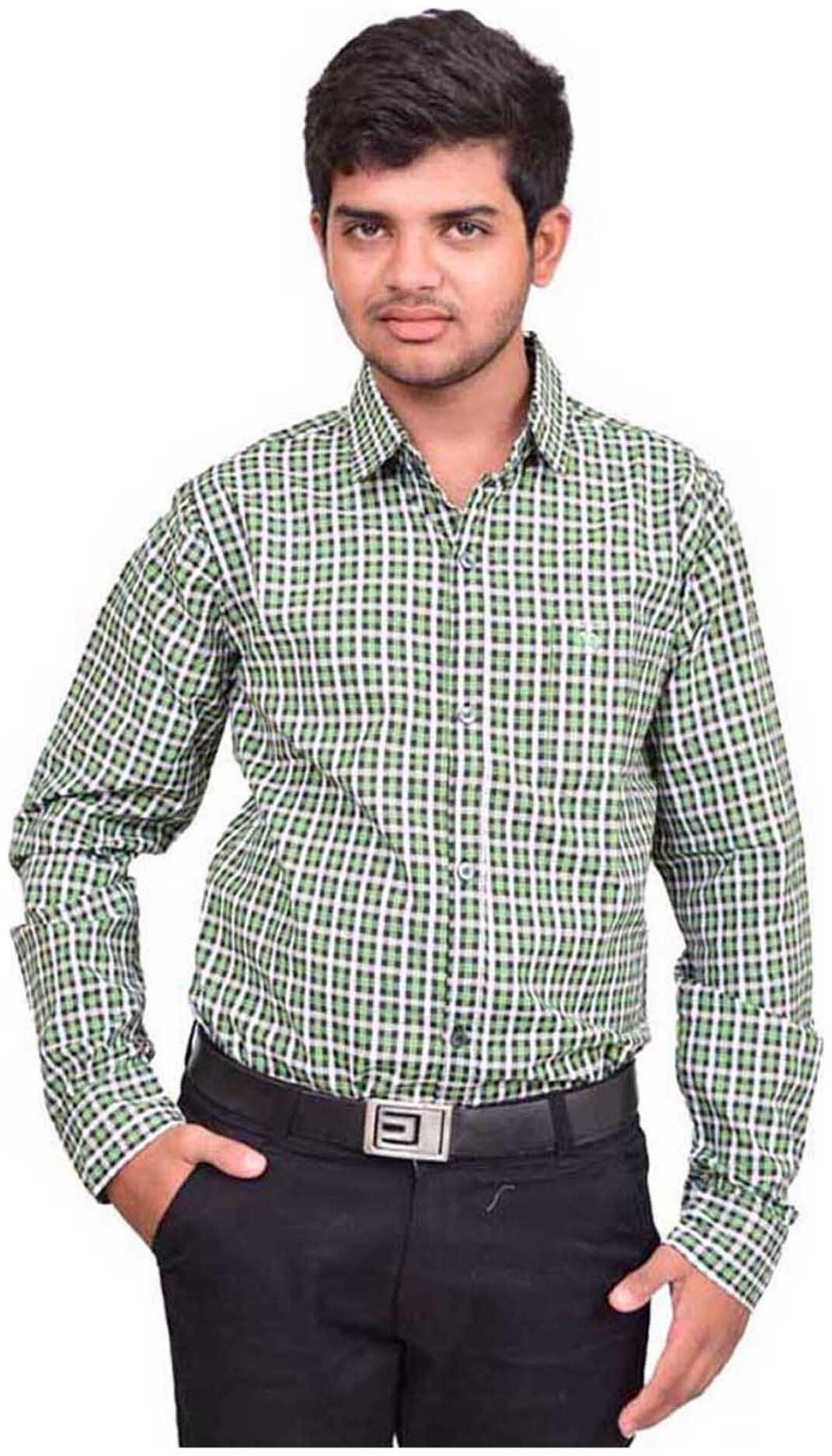 

British Terminal Men Green Checked Slim Fit Casual Shirt