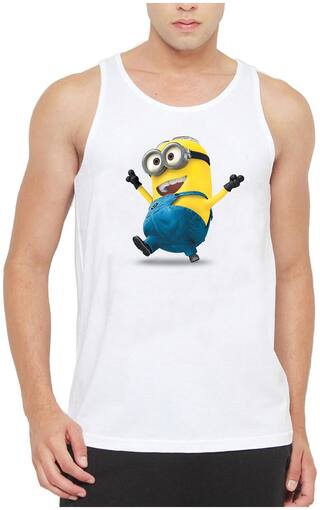 British Terminal White Color Cotton Regular fit Printed Sleeveless Vest (Sando) for Men