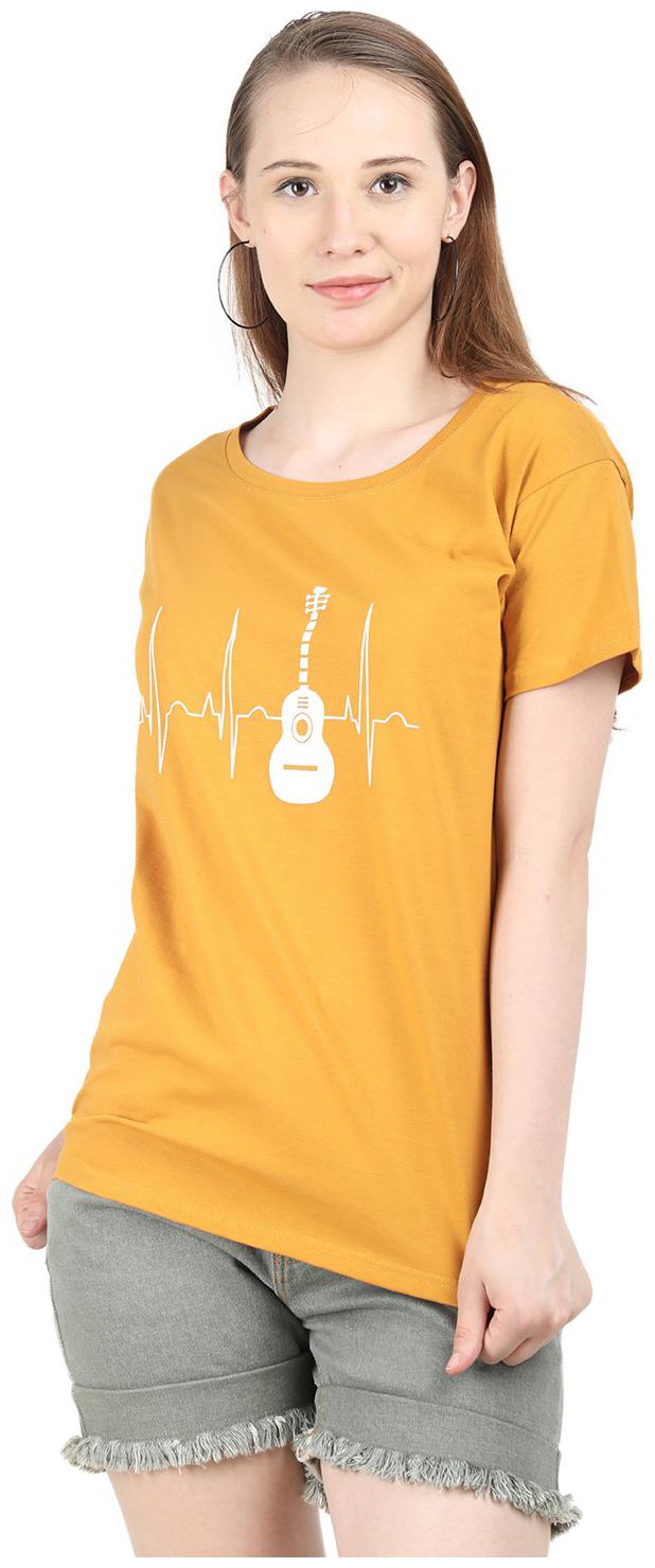 

BroadStar Women Mustard Regular fit Round neck Cotton T shirt