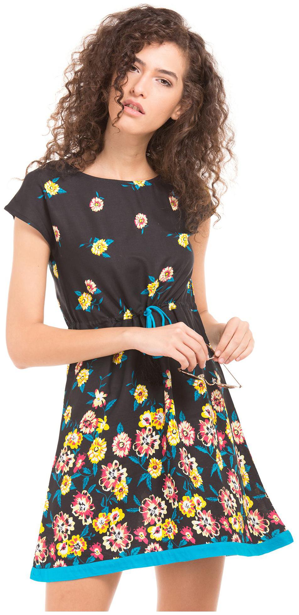 

Bronz Black Printed Fit flare dress