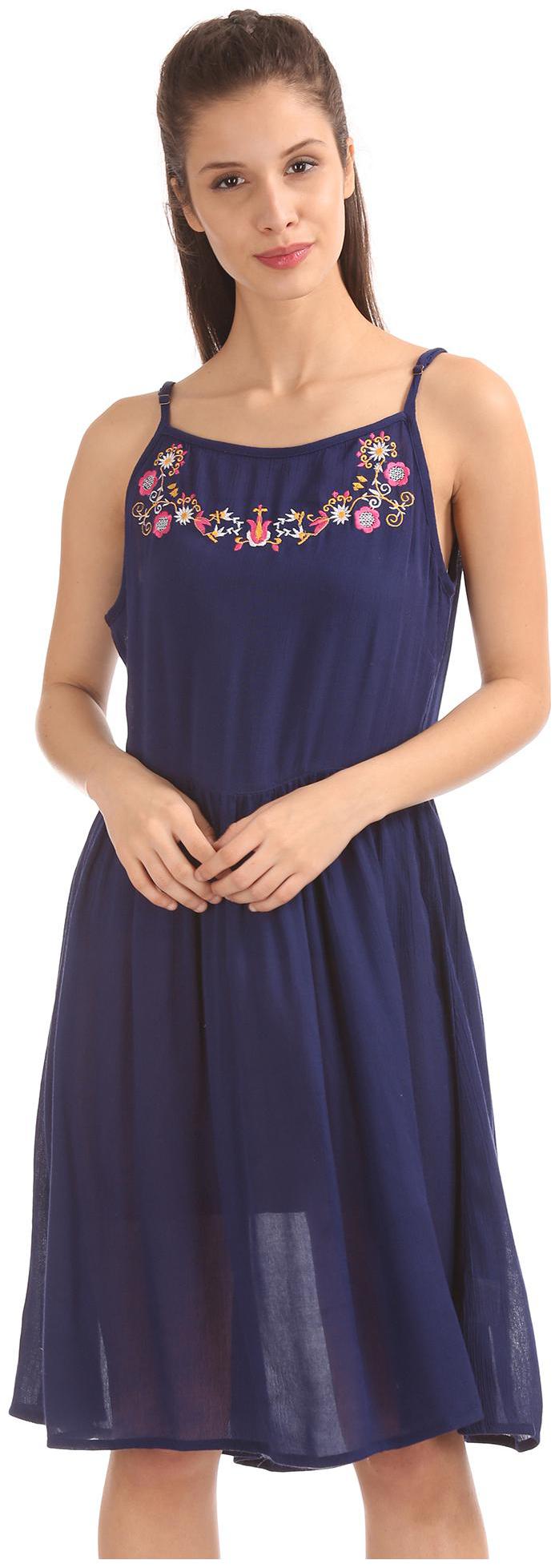 

Bronz Blue Embroidered Fit flare dress