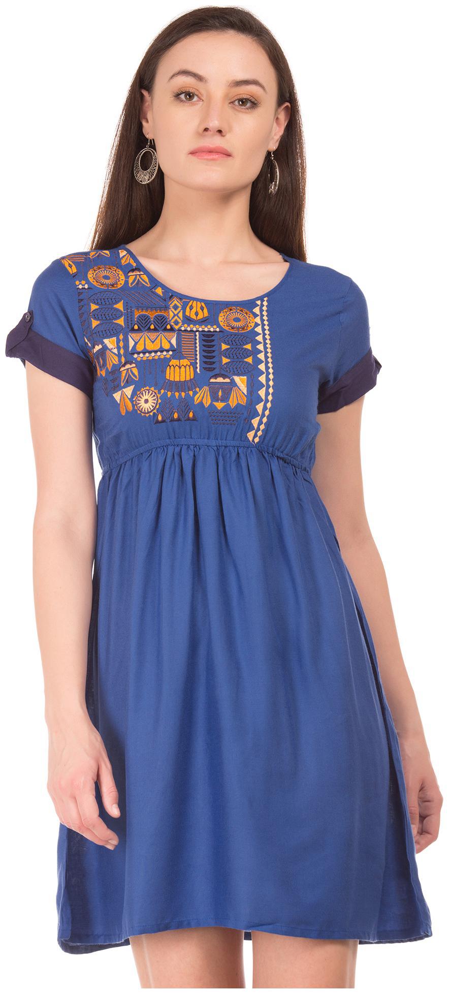 

Bronz Blue Embroidered Fit flare dress