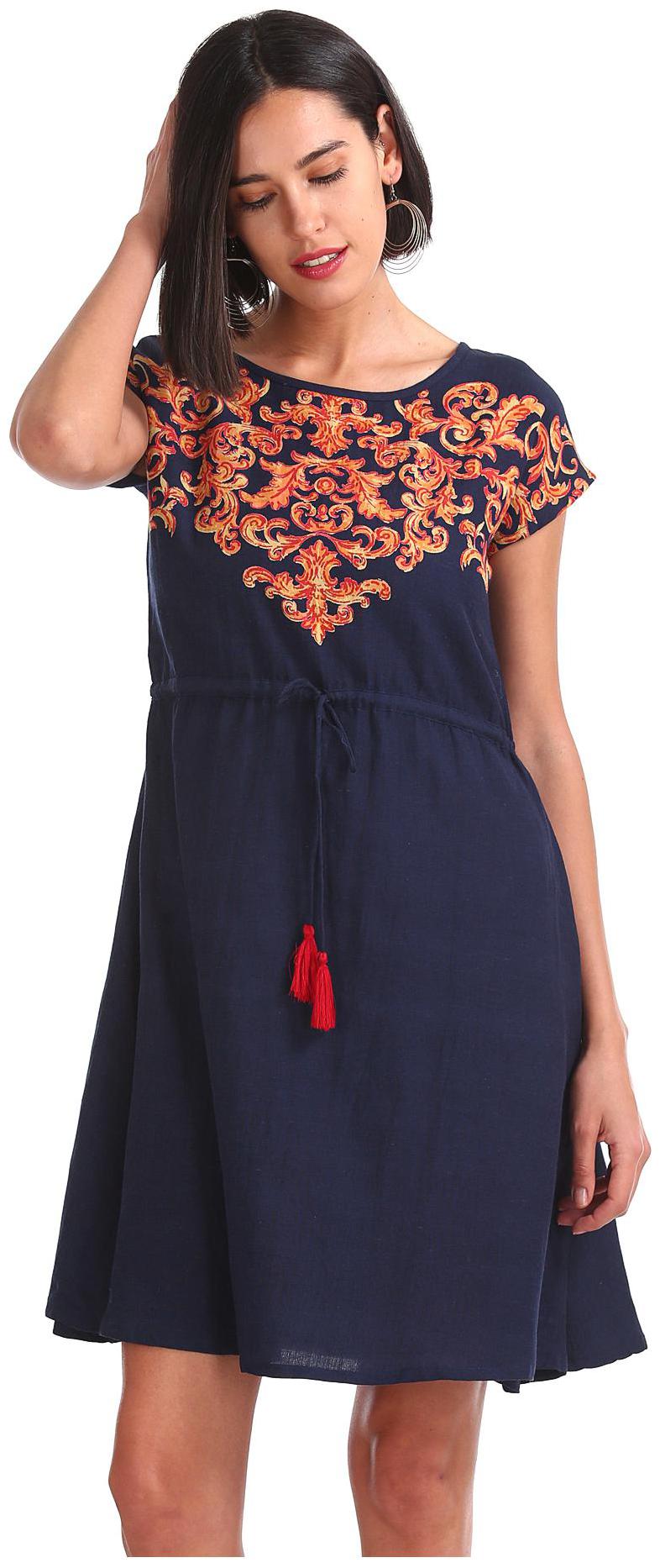 

Bronz Blue Printed Fit flare dress