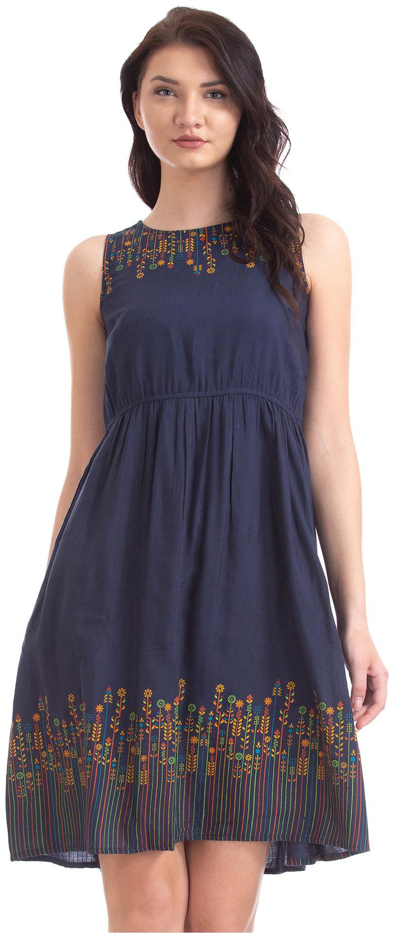 

Bronz Blue Printed Fit flare dress