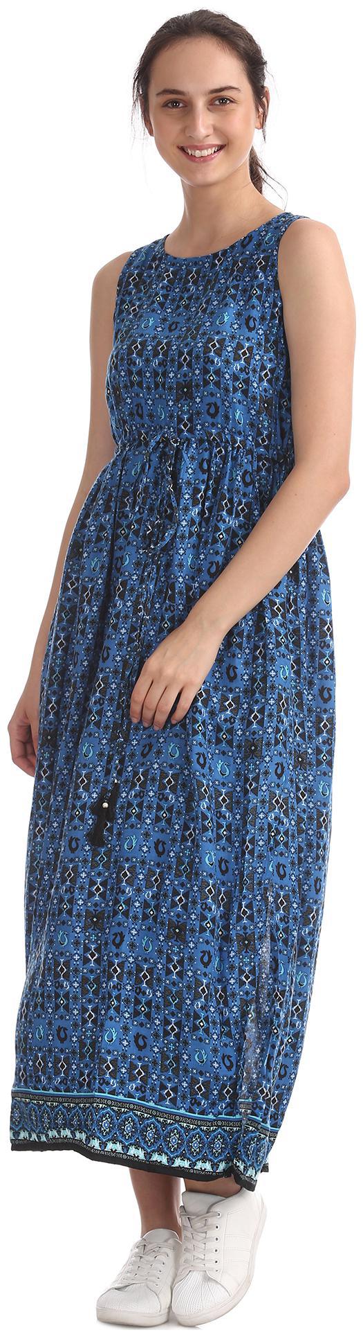 

Bronz Blue Printed Maxi dress