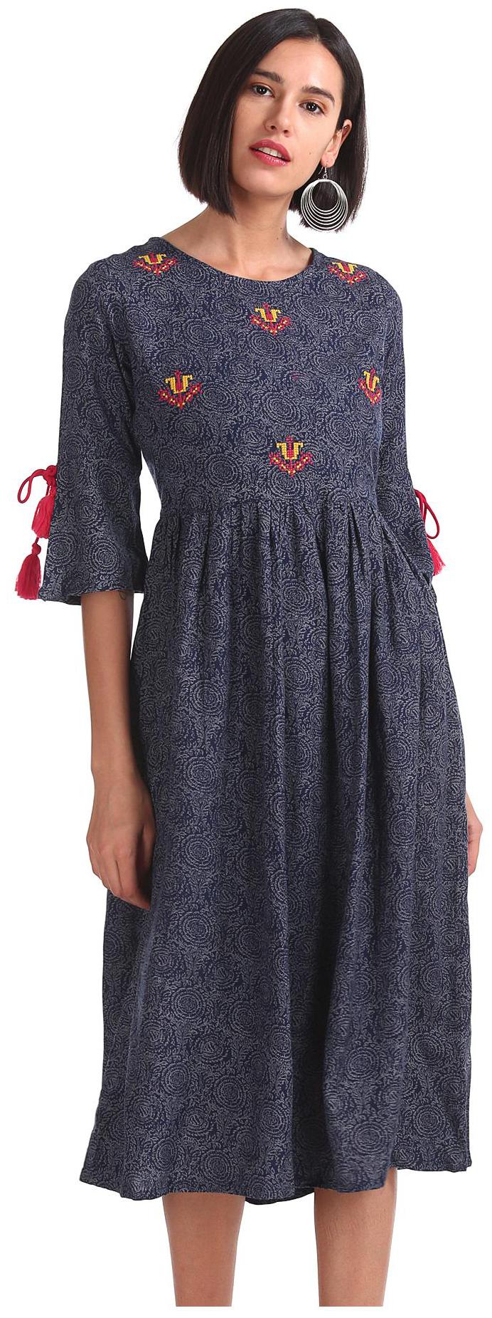 

Bronz Blue Printed Fit flare dress