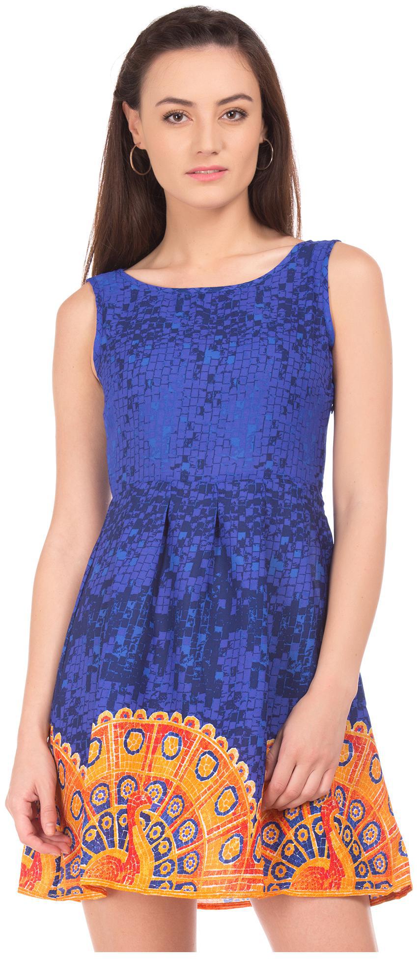 

Bronz Blue Printed Fit flare dress