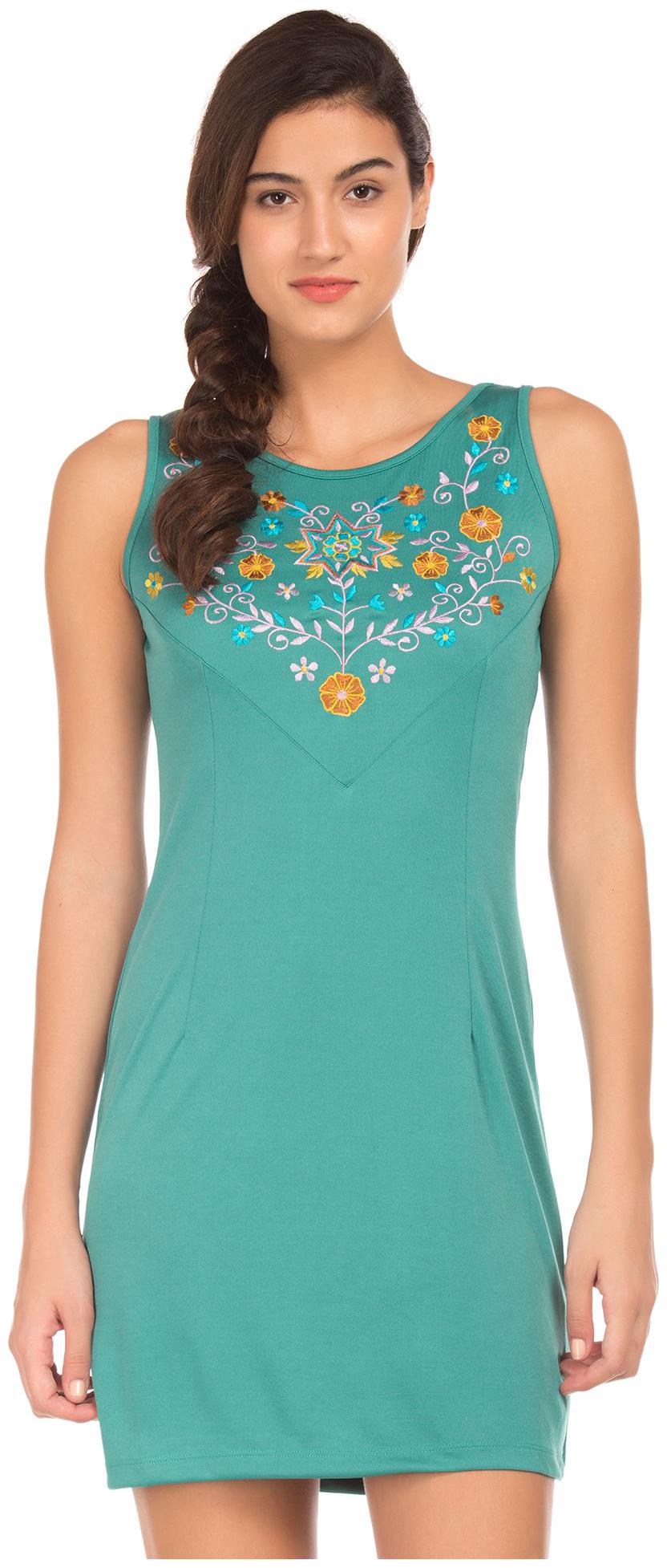 

Bronz Green Embroidered Sheath dress