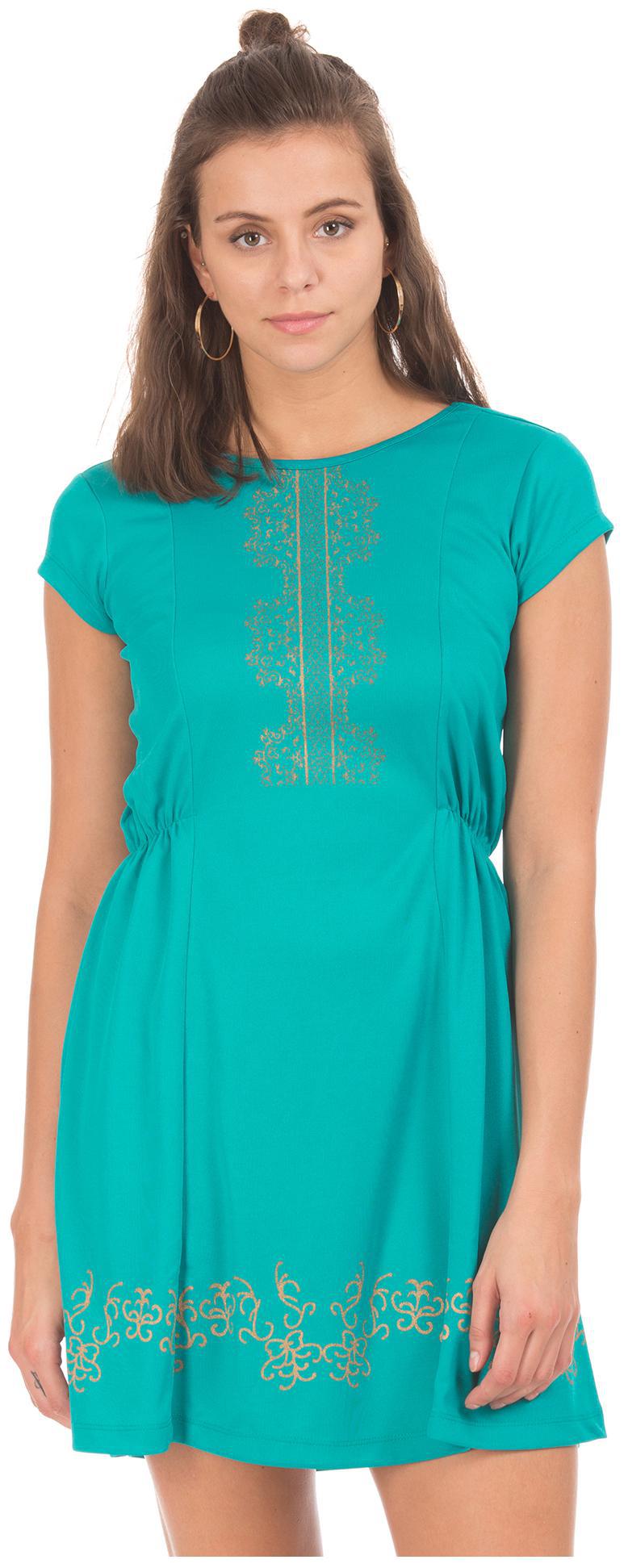 

Bronz Green Printed Flared dress