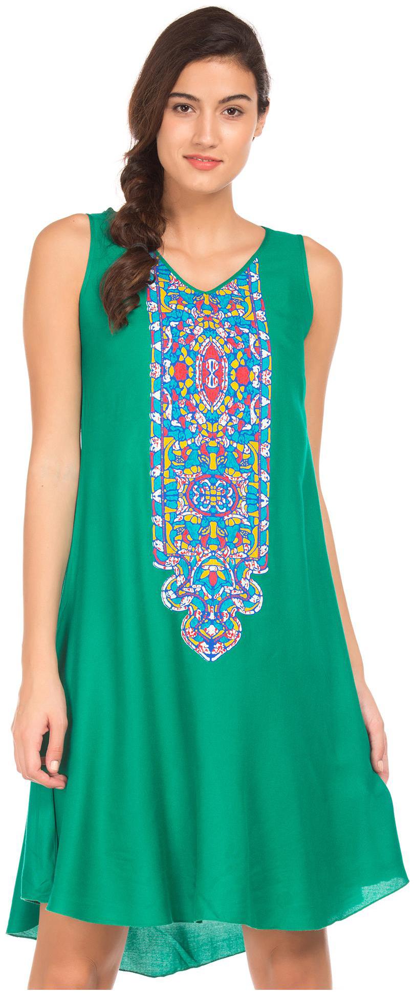 

Bronz Green Printed Flared dress