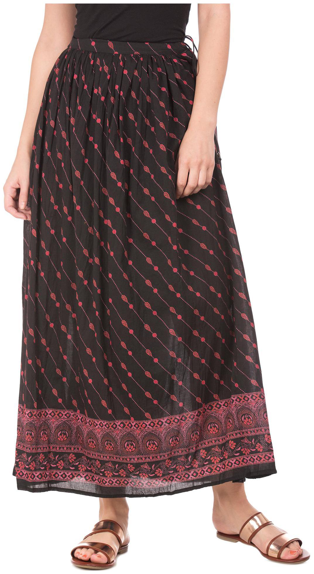 

Bronz Printed A-line skirt Maxi Skirt - Black