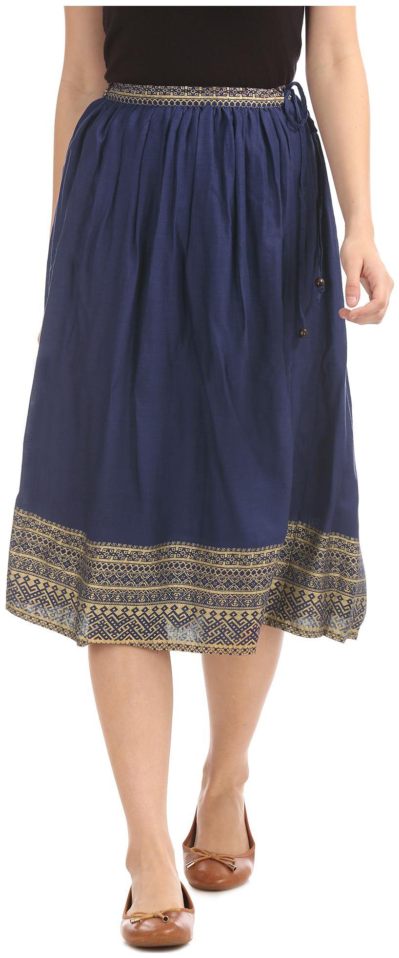 

Bronz Printed Flared skirt Midi Skirt - Blue