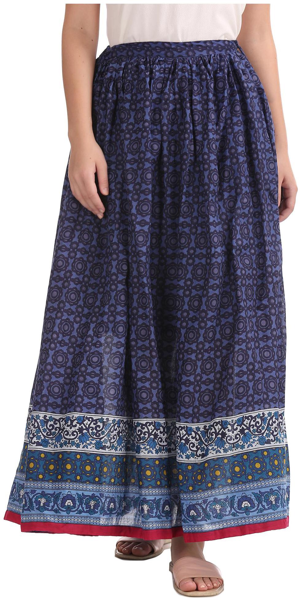 

Bronz Printed A-line skirt Maxi Skirt - Blue