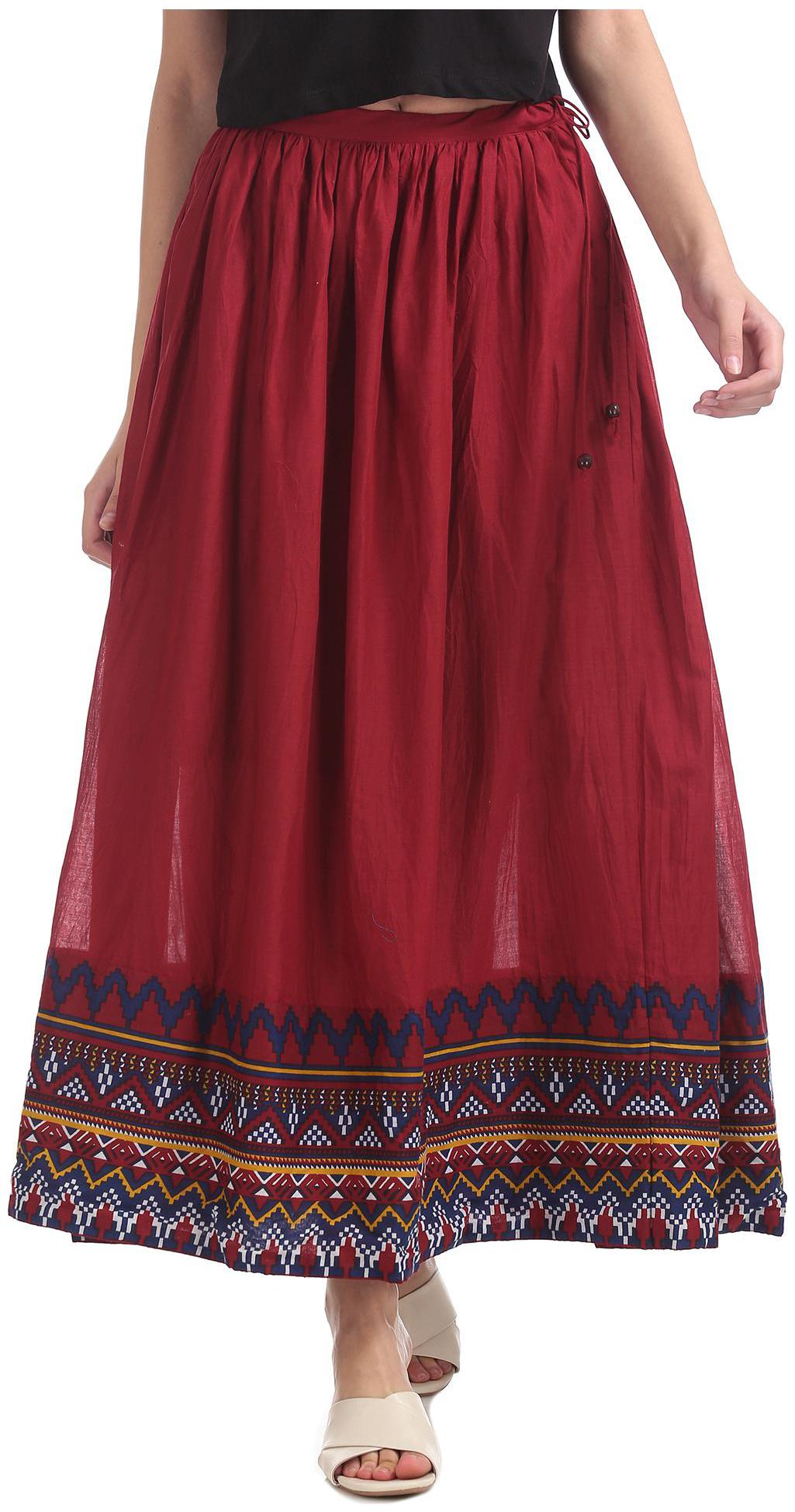 

Bronz Printed Flared skirt Maxi Skirt - Red
