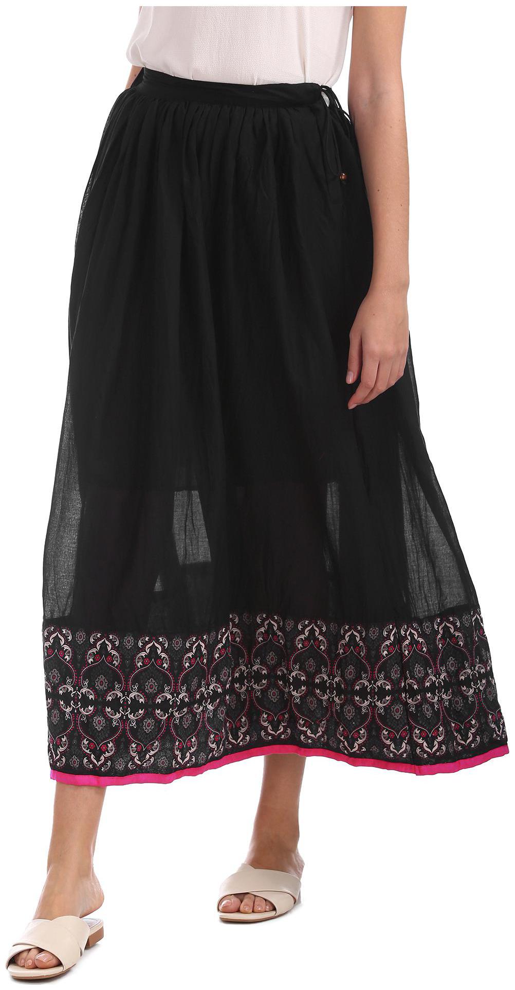 

Bronz Printed A-line skirt Maxi Skirt - Black