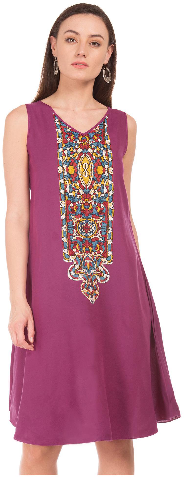

Bronz Purple Printed Flared dress