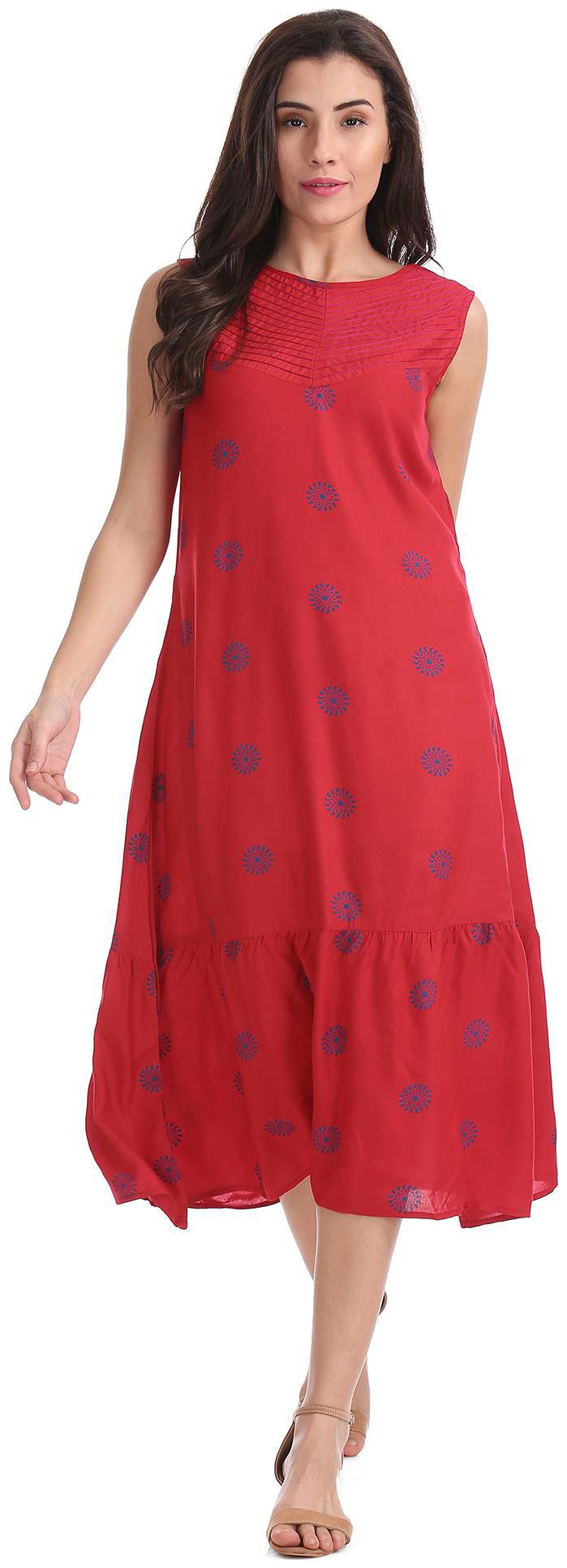 

Bronz Red Printed Flared dress