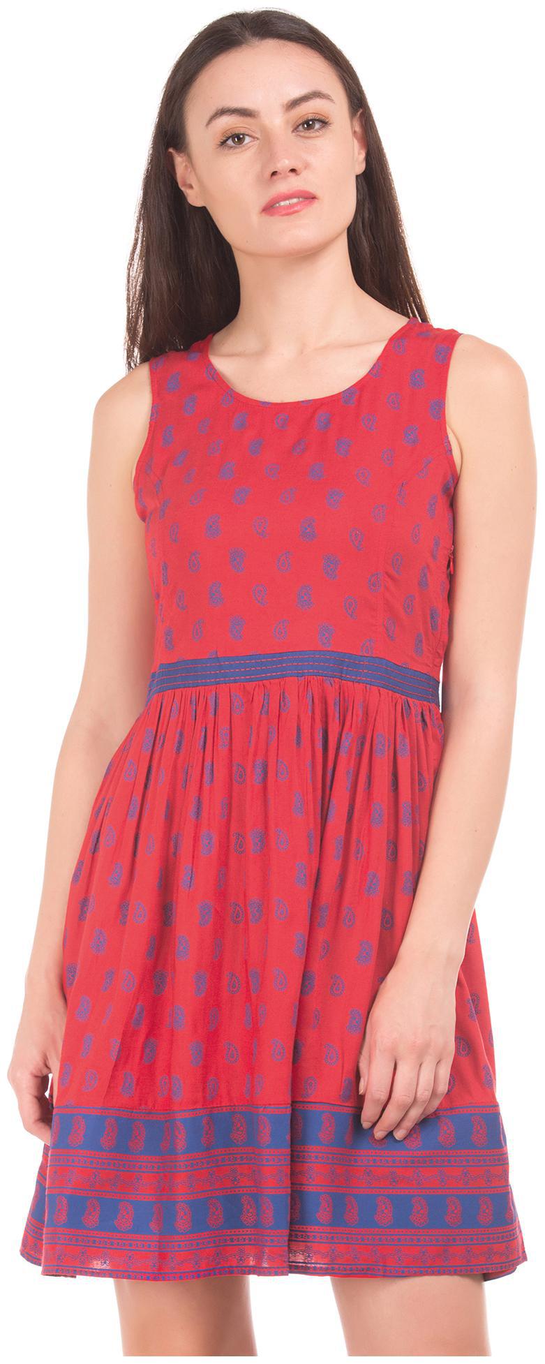 

Bronz Red Printed Fit flare dress