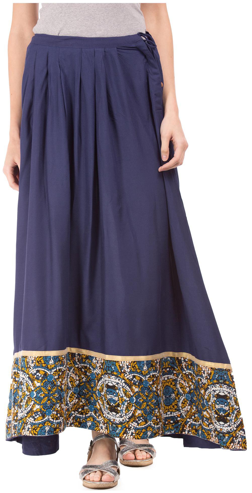 

Bronz Solid A-line skirt Maxi Skirt - Blue