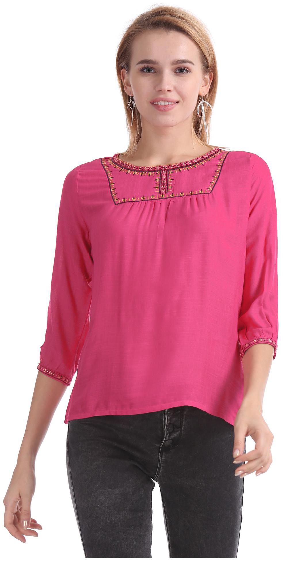 

Bronz Women Embroidered Regular top - Pink